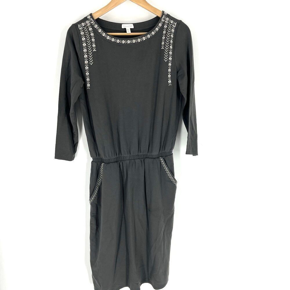 Garnet Hill Dress Size XS Womens Gray Embroidered Pocket Detail Knit Day Terry